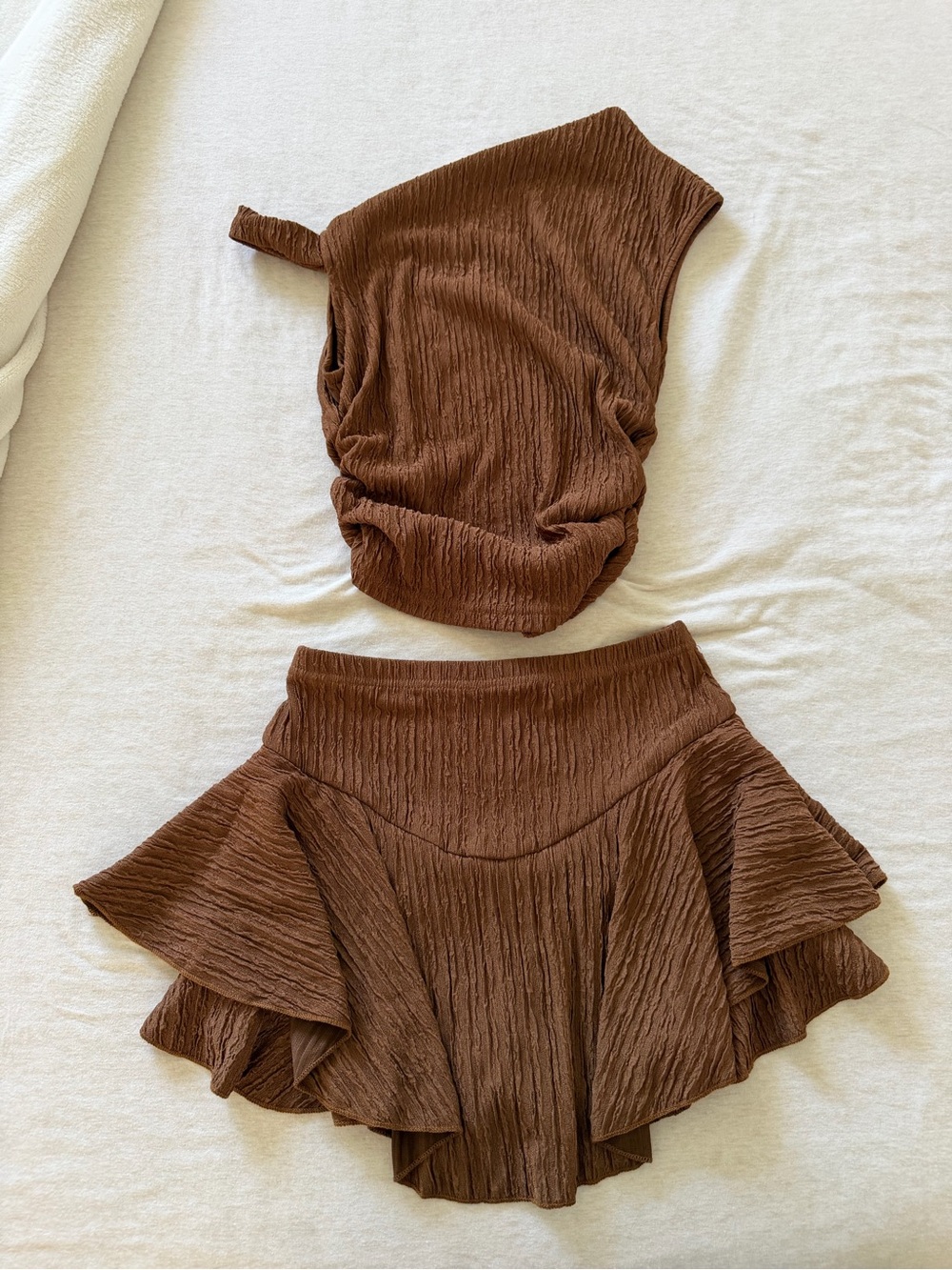 Topshop Brown Textured Ruffle Skirt